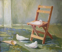 Palomas, óleo sobre madera. 96 × 63